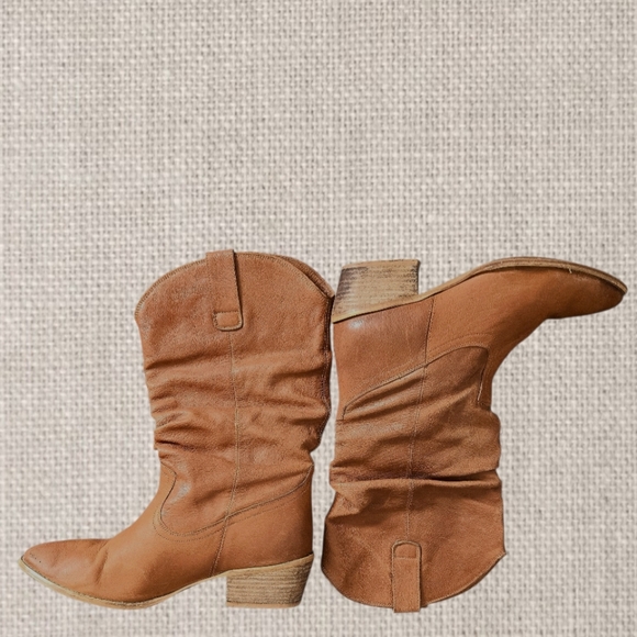 Naughty Monkey Western Boots Tan Leather Slouchy Sz 10 Casual Bohemian Festival - Picture 3 of 8